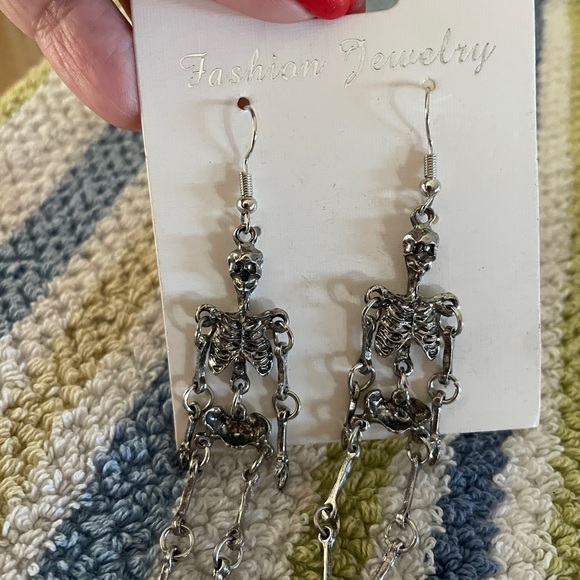 Silver Skeleton Dangle Earrings - Picture 2 of 2